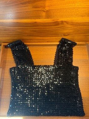 Vintage Tal Saunders Ritz Carlton Hotel / Black Sequin Crop Tank Top